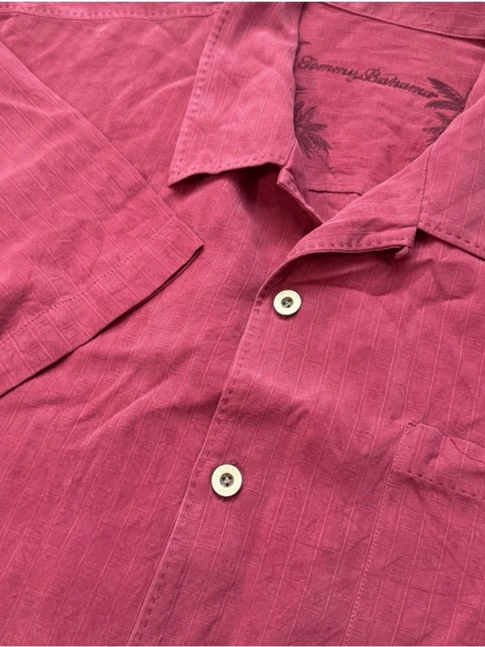 Tommy Bahama Shirt Mens Button Up Short Sleeve Silk Size XL Solid Red Maroon